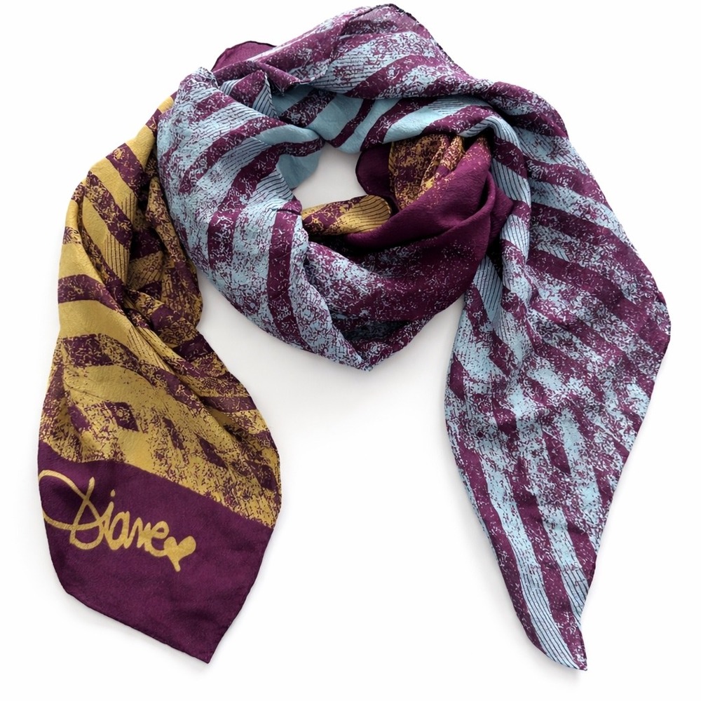 Diane‎ Von Furstenberg Silk Scarf Womens OS Purple Yellow Abstract Print Chic